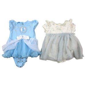 Lot of 2 Disney Party Dress Baby Girls 6 Month White Blue Princess Tutu Ruffled
